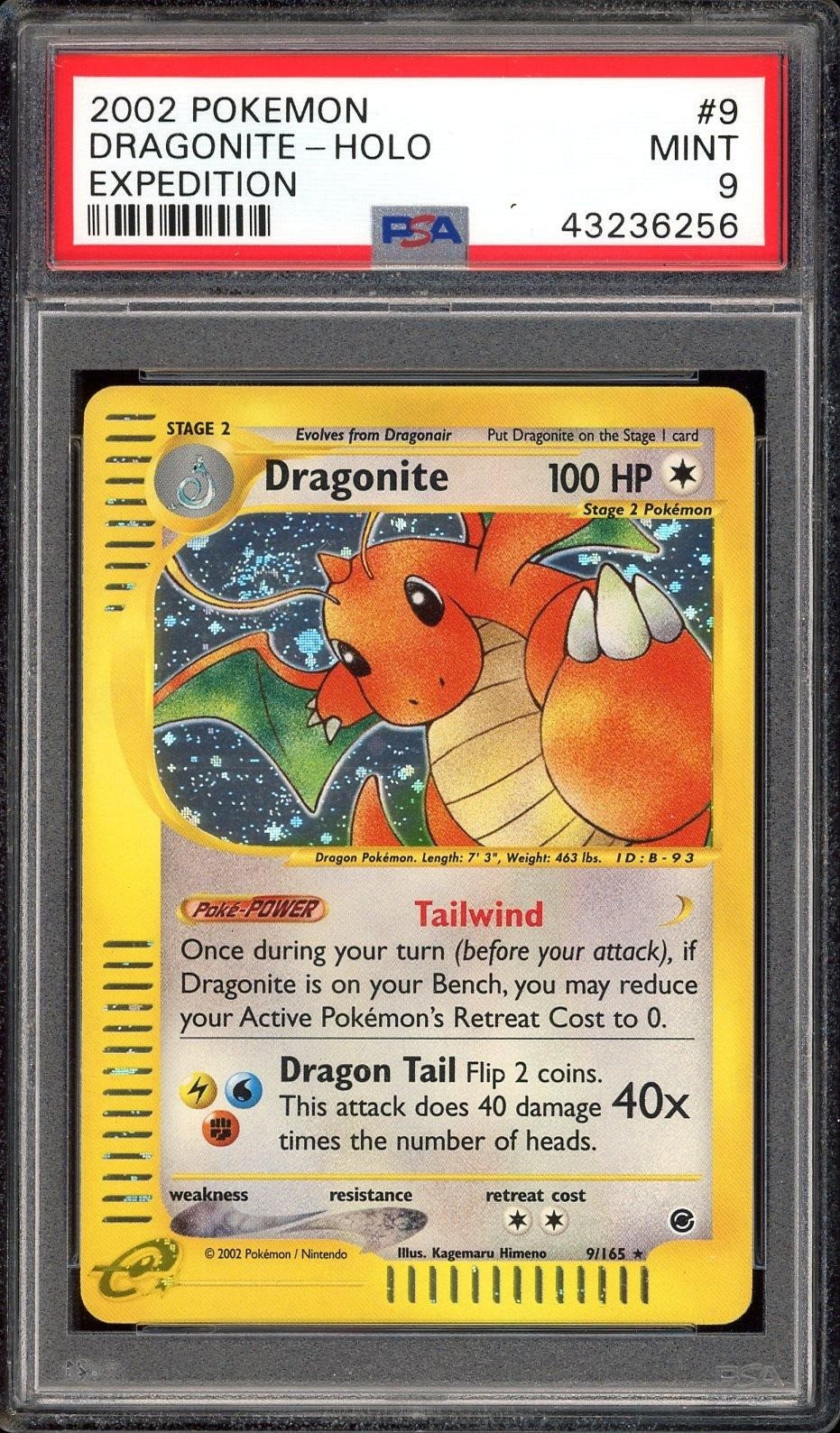 Dragonite Holo 9/165 PSA 9 Expedition Pokemon Mint Swirl – Photo 1