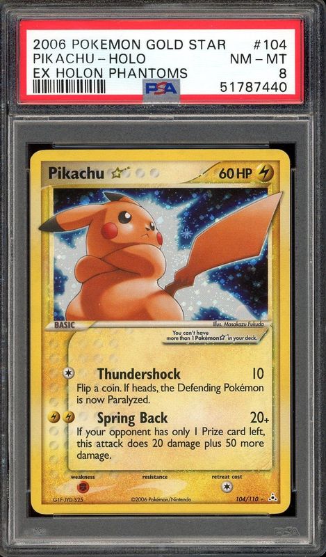 Pikachu Gold Star 104/110 PSA 8 EX Holon Phantoms Pokemon Near Mint
